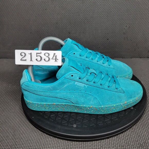 Puma Suede Shoes Youth Sz 6.5 Aqua Teal Low Top Lace Up Sneakers Trainers